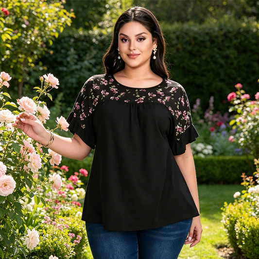 🌸 Bluză cu imprimeu floral pentru femei cu dimensiuni mari – avantajoasă, confortabilă și elegantă ✨