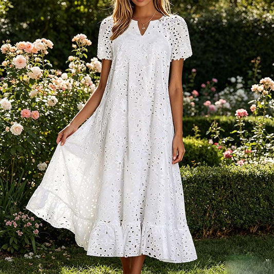 👗Rochie elegantă pentru femei, cu guler în V și mâneci scurte💖