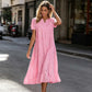 👗Rochie elegantă pentru femei, cu guler în V și mâneci scurte💖