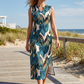 👗Rochie lungă fără mâneci, cu decolteu în V și fante laterale, pentru femei