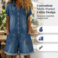 Salopetă casual din denim cu mâneci scurte pentru femei