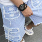 Șorturi din denim rupt pentru bărbați, cu detalii franjurate