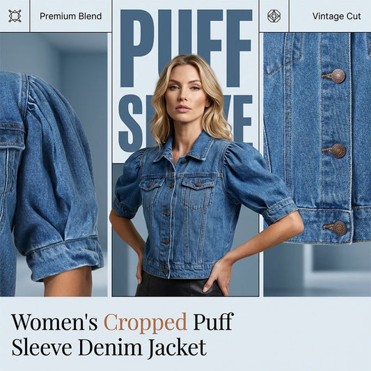 Jachetă din denim cropped, cu mâneci scurte și umplutură, pentru femei🧥