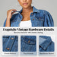 Jachetă din denim cropped, cu mâneci scurte și umplutură, pentru femei🧥