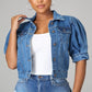 Jachetă din denim cropped, cu mâneci scurte și umplutură, pentru femei🧥