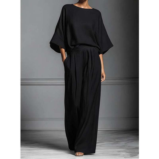 🌸Set de două piese pentru femei: top lejer și pantaloni cu picior larg
