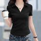 👕Tricou slim fit pentru femei – guler în V cu revere, material răcoros, culori uni 🌿