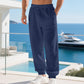 👖 Pantaloni de casă pentru bărbați din amestec de in, cu șnur