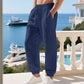 👖 Pantaloni de casă pentru bărbați din amestec de in, cu șnur