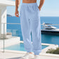 👖 Pantaloni de casă pentru bărbați din amestec de in, cu șnur
