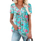 👚 Tricou lejer pentru femei, cu imprimeu floral și nasturi🌸
