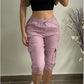 Pantaloni skinny scurți pentru femei, cu talie rulată și șnur