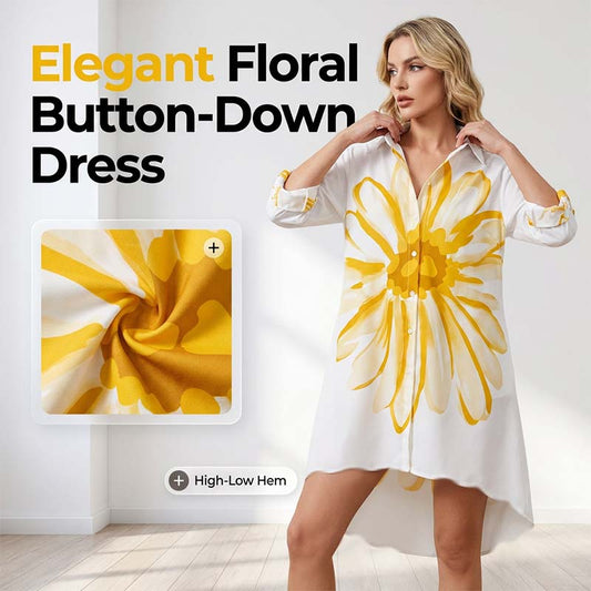 Rochie-cămașă cu nasturi și imprimeu floral pentru femei