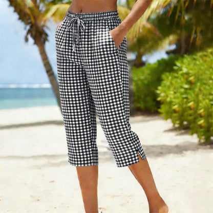 Pantaloni capri în carouri pentru femei, de vară