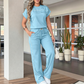 Set de top casual cu mânecă scurtă și pantaloni evazați pentru femei