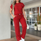 Set de top casual cu mânecă scurtă și pantaloni evazați pentru femei