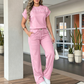 Set de top casual cu mânecă scurtă și pantaloni evazați pentru femei