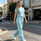 Set de top casual cu mânecă scurtă și pantaloni evazați pentru femei