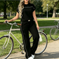 Set de top casual cu mânecă scurtă și pantaloni evazați pentru femei