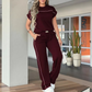 Set de top casual cu mânecă scurtă și pantaloni evazați pentru femei