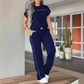Set de top casual cu mânecă scurtă și pantaloni evazați pentru femei