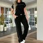 Set de top casual cu mânecă scurtă și pantaloni evazați pentru femei
