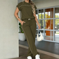 Set de top casual cu mânecă scurtă și pantaloni evazați pentru femei