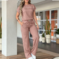 Set de top casual cu mânecă scurtă și pantaloni evazați pentru femei