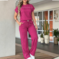 Set de top casual cu mânecă scurtă și pantaloni evazați pentru femei