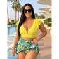 Costum de baie pentru femei cu două piese, imprimeu tropical și fustă