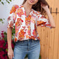 Bluză pentru femei cu decolteu în V, mâneci bufante și imprimeu floral