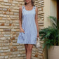 Rochie tip salopetă pentru femei, casual, cu dungi, bretele reglabile, fără mâneci