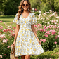 Rochie cu imprimeu floral și decolteu în V pentru femei