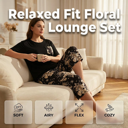 Set de bluză casual cu guler rotund și pantaloni capri pentru femei