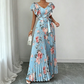 Rochie maxi plisată cu imprimeu floral retro pentru femei