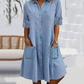 Rochie casual din denim pentru femei, cu croială largă și buzunare