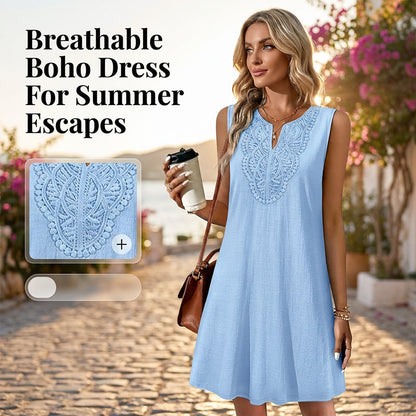 👗Rochie casual de vară, respirabilă – țesătură moale, cu decupaj în V brodat