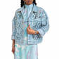Jachetă din denim pentru femei, cu croială lejeră, imprimeu floral, dantelă și patchwork