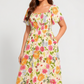 👗 Rochie midi cu decolteu pătrat, cu smocuri florale și buzunare