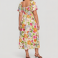 👗 Rochie midi cu decolteu pătrat, cu smocuri florale și buzunare