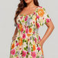 👗 Rochie midi cu decolteu pătrat, cu smocuri florale și buzunare
