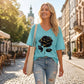 Tricou pentru femei cu mărime mare, cu imprimeu de trandafiri și decolteu în V