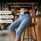 Pantaloni capri din denim pentru femei, cu talie înaltă, cu talie elastică, blugi scurți