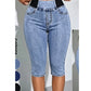 Pantaloni capri din denim pentru femei, cu talie înaltă, cu talie elastică, blugi scurți