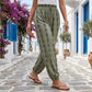 Pantaloni lanternă pentru femei, cu talie înaltă, cu imprimeu și smocuri