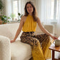 👗Set pentru femei compus din un top fără mâneci cu gât halter și pantaloni cu imprimeu leopard – Set cu pantaloni lungi