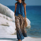 👗Set pentru femei compus din un top fără mâneci cu gât halter și pantaloni cu imprimeu leopard – Set cu pantaloni lungi