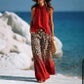 👗Set pentru femei compus din un top fără mâneci cu gât halter și pantaloni cu imprimeu leopard – Set cu pantaloni lungi