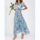 Rochie lungă cu mâneci scurte și imprimeu floral