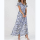 Rochie lungă cu mâneci scurte și imprimeu floral